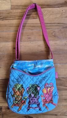 Leoma Lovegrove Crossbody Bag Quilted Wearable Art Tropical Beach Chairs GUC